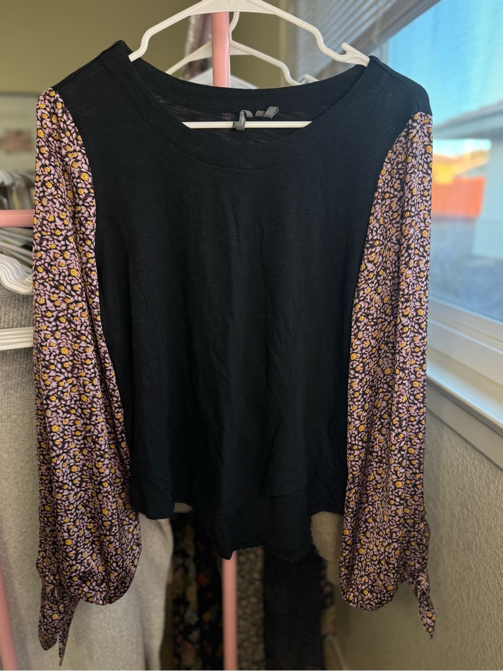Anthropologie Black Top with Balloon Sleeves